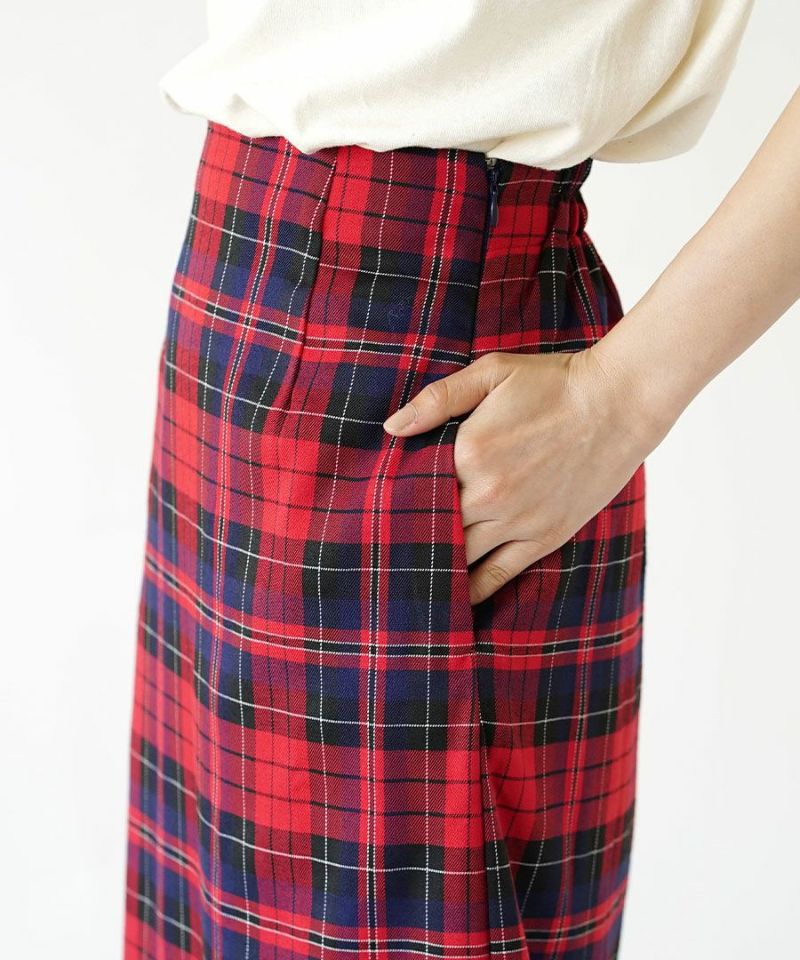 日本 zootie - 學院風格紋修身鉛筆裙-酒紅