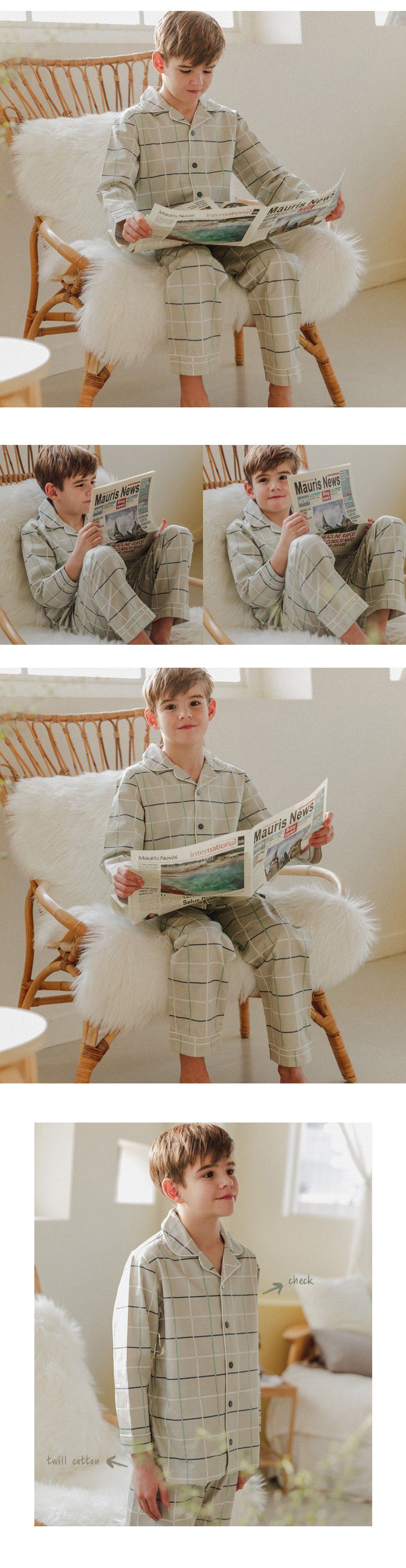 韓國 Mavarm Organic - 有機棉40支長袖寬鬆家居服-時尚格紋