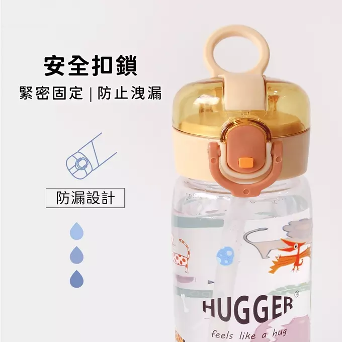 HUGGER - 彈蓋吸管水壺500ml (交通工具) + 2組替換吸管-透明大容量Tritan兒童激勵隨身水瓶