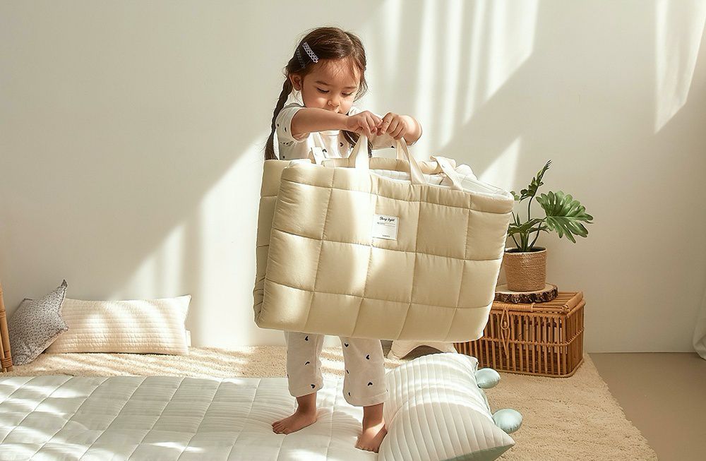 韓國 Bebe Deco - 7cm厚墊莫代爾雙面材質睡袋-奶茶杏-被子*1, 睡墊*1, 枕心*1, 防水收納袋*1