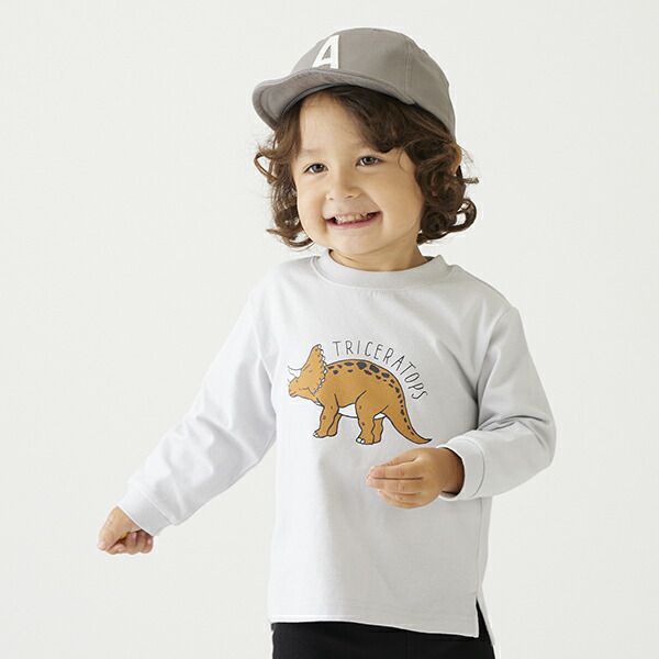 日本 petit main - 男孩俏皮長袖上衣-消防車-雜灰