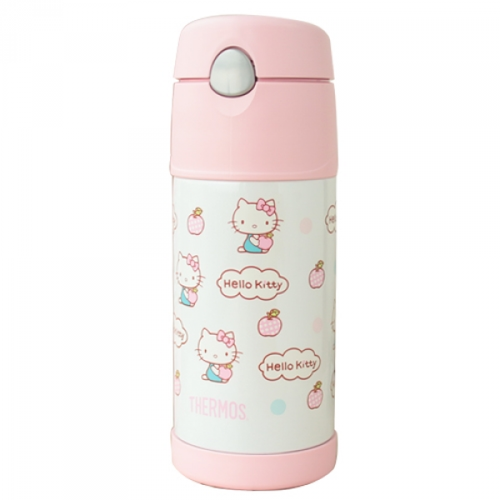 不鏽鋼真空吸管保冷瓶 (附背帶)-F4004KT6-Hello Kitty蘋果篇-370ml