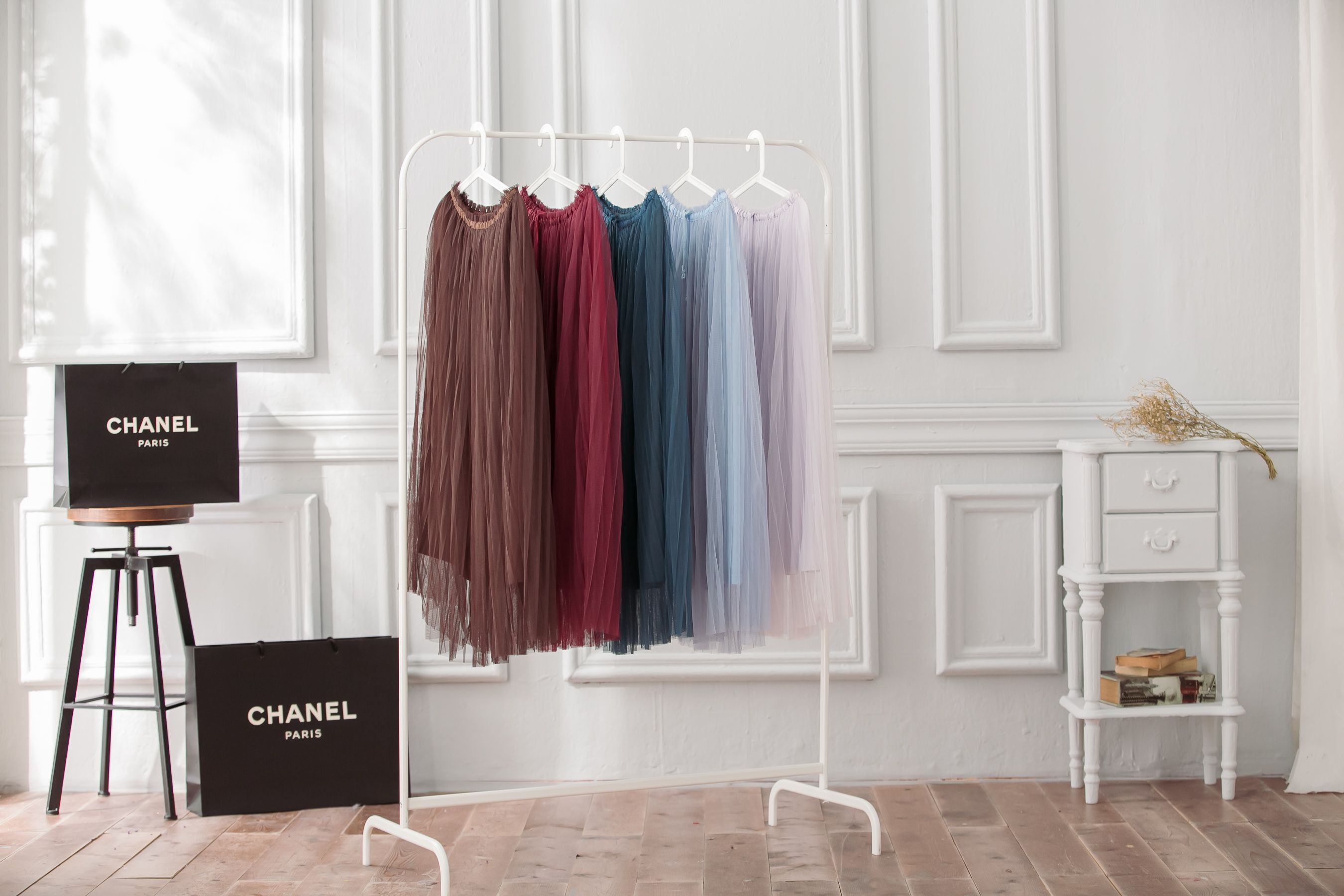 Peachy - 獨家訂製綿柔優雅綁帶百褶紗裙-綁帶百褶版-葡萄酒紅 (F)