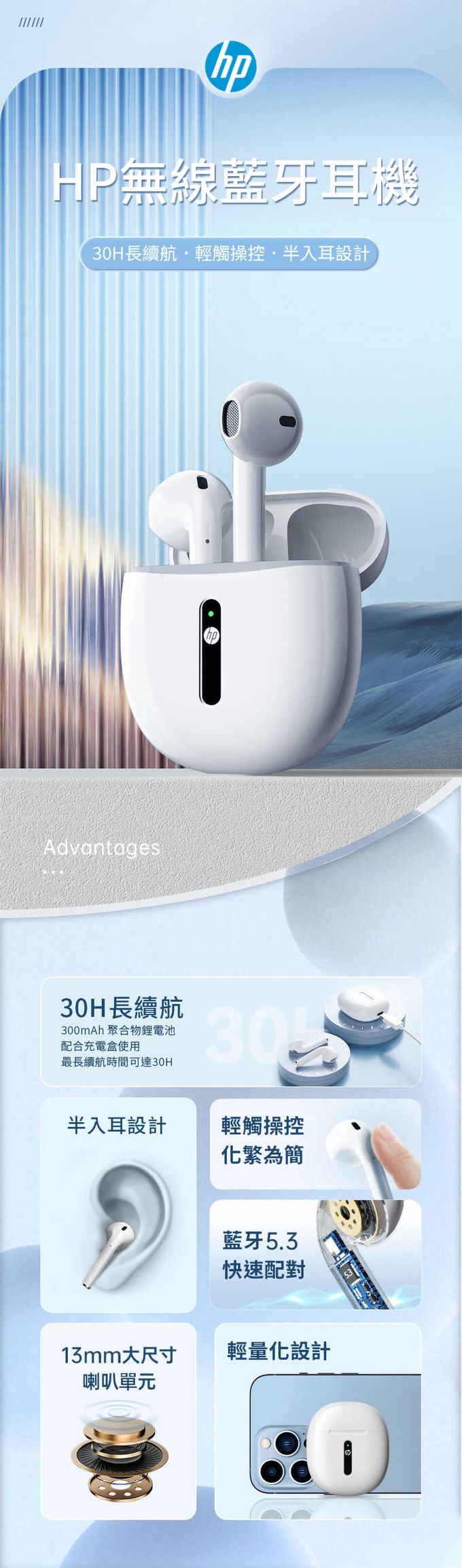 HP-HP惠普 - H10H 真無線超續航藍牙耳機-白