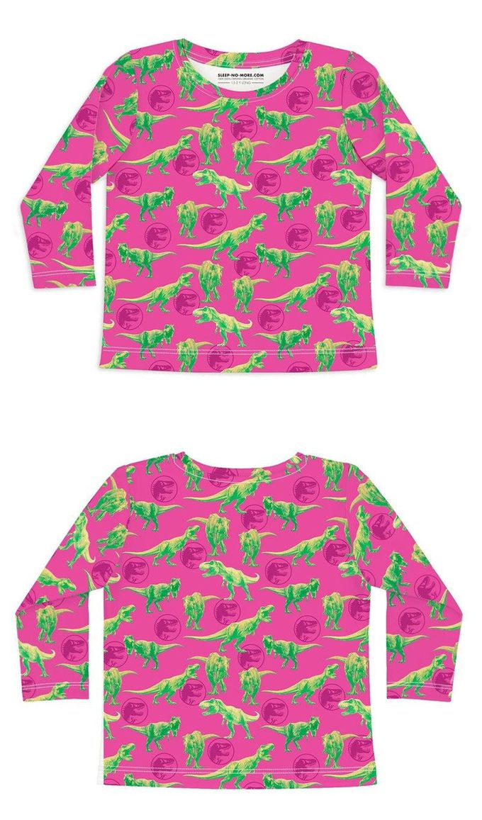 英國 SLEEP NO MORE - 100% 有機棉兒童圓領長袖上衣-儸紀公園/桃底暴龍