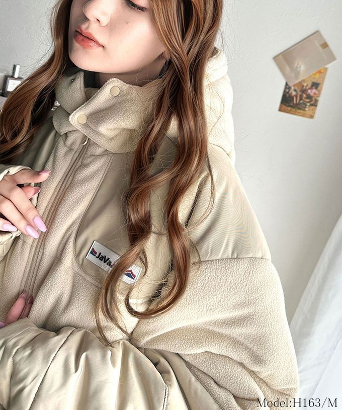 日本 Classical Elf - Java 時尚異素材鋪棉澎澎保暖外套-黑