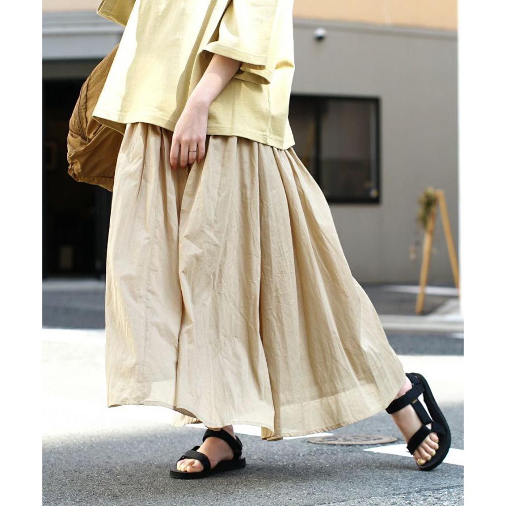 日本 zootie - 100%印度棉舒適傘狀長裙-淺卡其