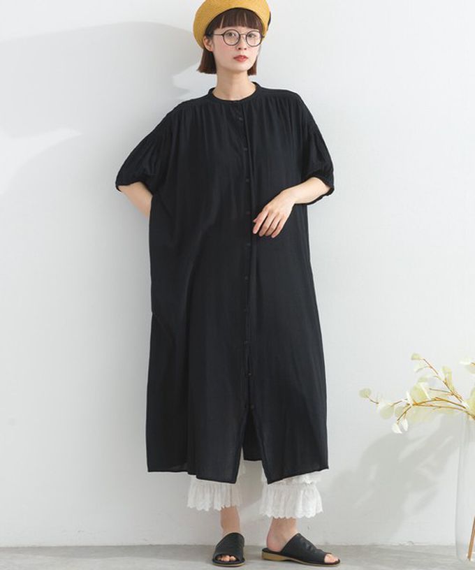 日本 Lupilien - 100%印度棉 輕盈巴里紗襯衫洋裝-藍綠