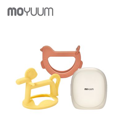 韓國 MOYUUM - 白金矽膠手環固齒器禮盒-咘咕馬款-珊瑚橘+檸檬黃