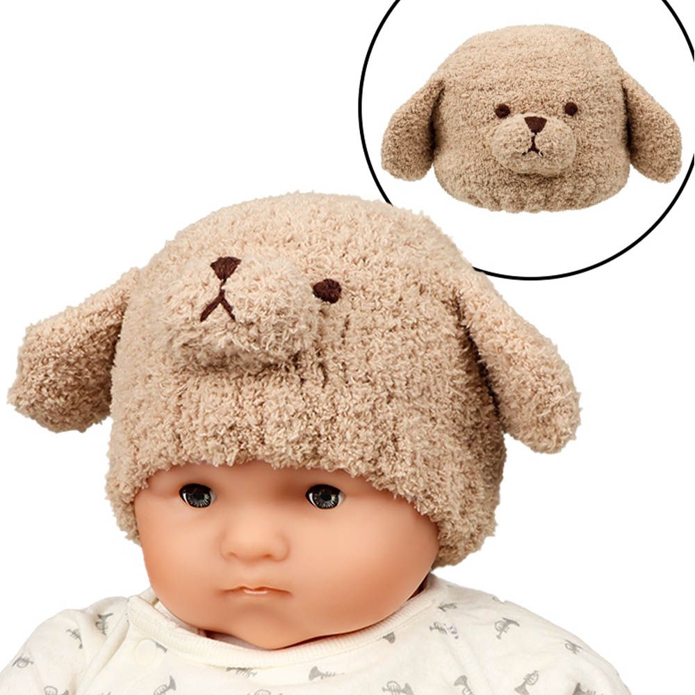 針織帽-毛茸茸動物-淺卡其色