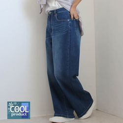 日本女裝代購 - Coolish 接觸涼感舒適快乾丹寧寬褲-海軍藍