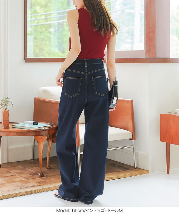 日本 Kobe Lettuce - 接觸冷感 時尚曲線錐型牛仔褲-(可選長度)-水藍