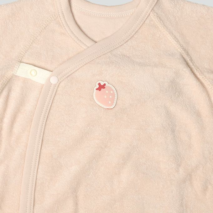 akachan honpo - 長袖新生兒內衣4件組-按扣款 毛圈布 草莓-粉紅色 (50~60cm)