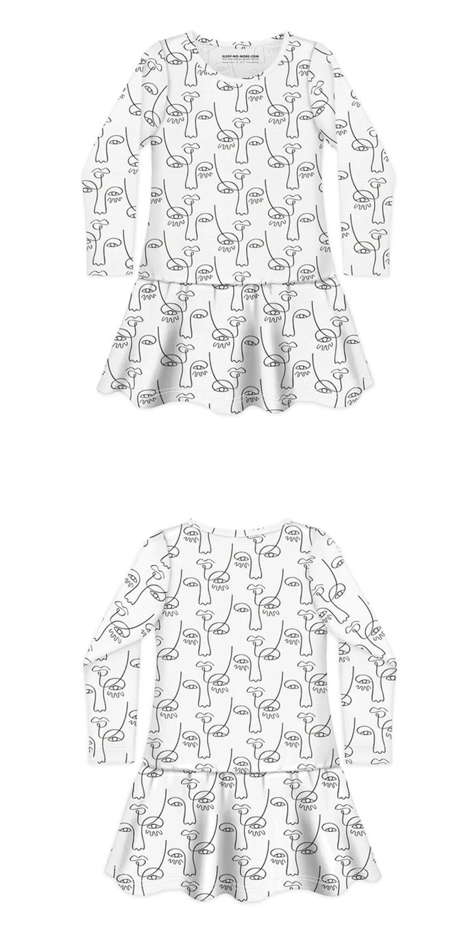 英國 SLEEP NO MORE - 100% 有機棉長袖連身裙-簡筆表情