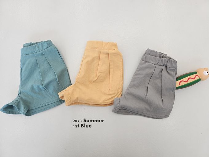 韓國 First Blue - 鬆緊腰日常好搭褶線短褲-亮黃