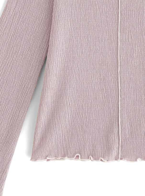 日本 GRL - 撞色木耳捲邊皺縮長袖上衣-黑x白 (F)