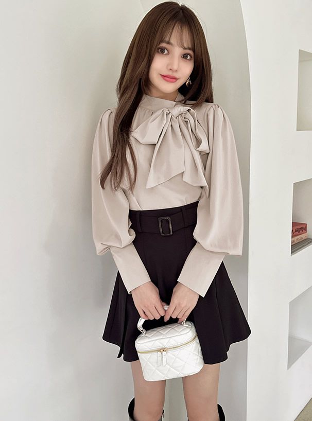 日本 GRL - 華麗側紐結澎澎袖上衣-櫻花粉