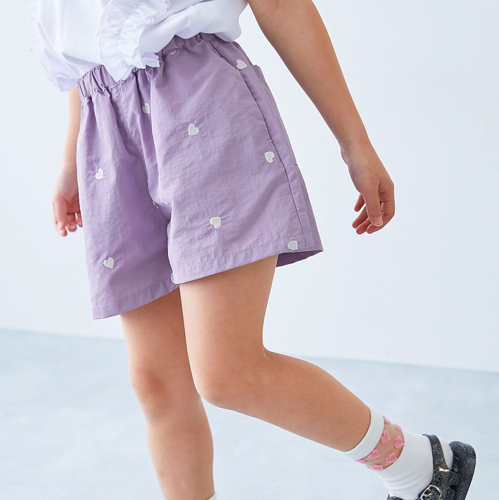 水陸二用 輕盈玩水尼龍短褲-愛心刺繡-紫丁香