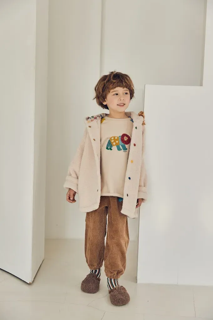 韓國 Mimico - 軟呼毛絨絨熊耳連帽外套-淺卡其