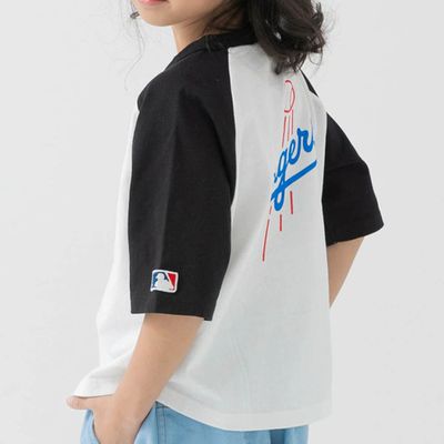 日本 Chil2 - MLB 撞色短袖上衣-洛杉磯道奇-黑x白