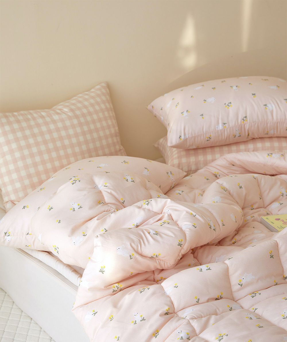 韓國 Maatila - 可水洗超細纖維桃皮感四季被-粉紅小兔