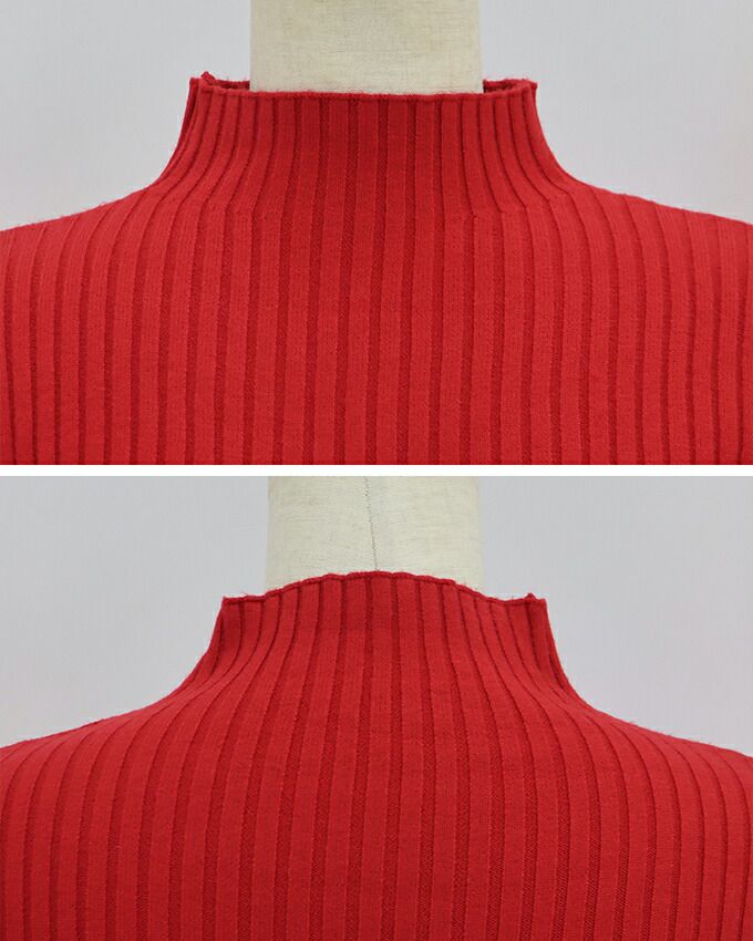 日本 BLUE EAST - 小立領坑條針織上衣-果實紅