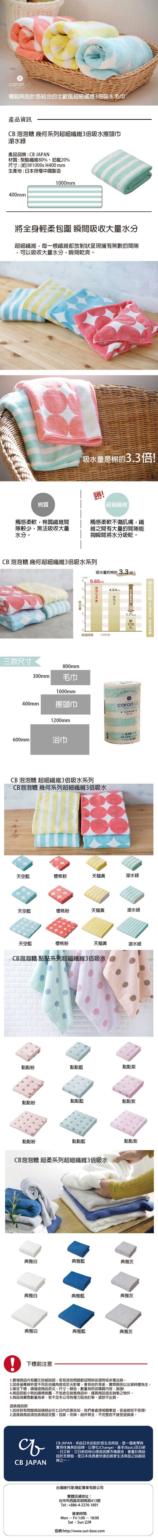 日本 CB JAPAN - 泡泡糖 幾何系列超細纖維3倍吸水擦頭巾-湖水綠 (W1000 X H400mm)