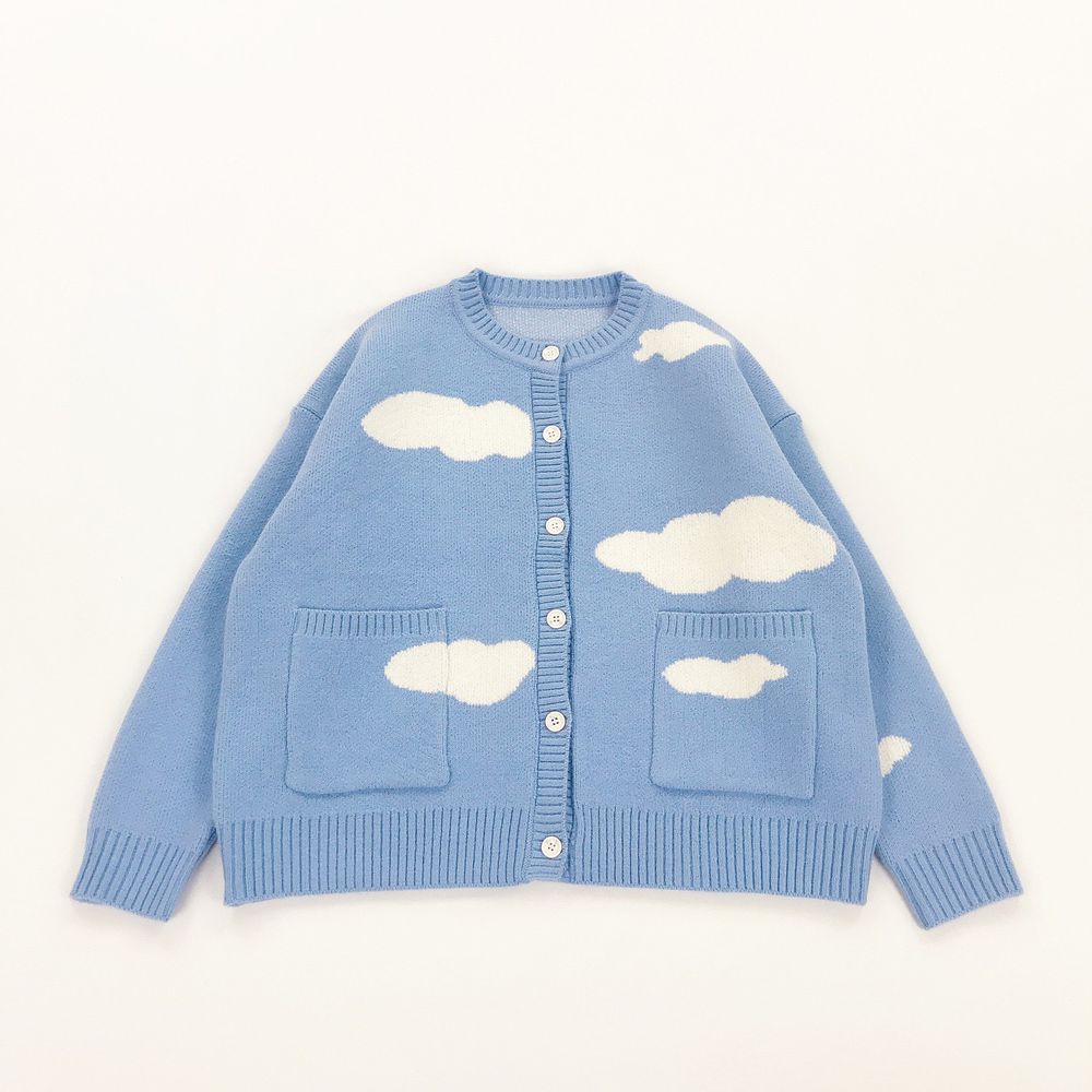 棉花糖雲朵針織開衫外套-藍色 (成人款均碼)