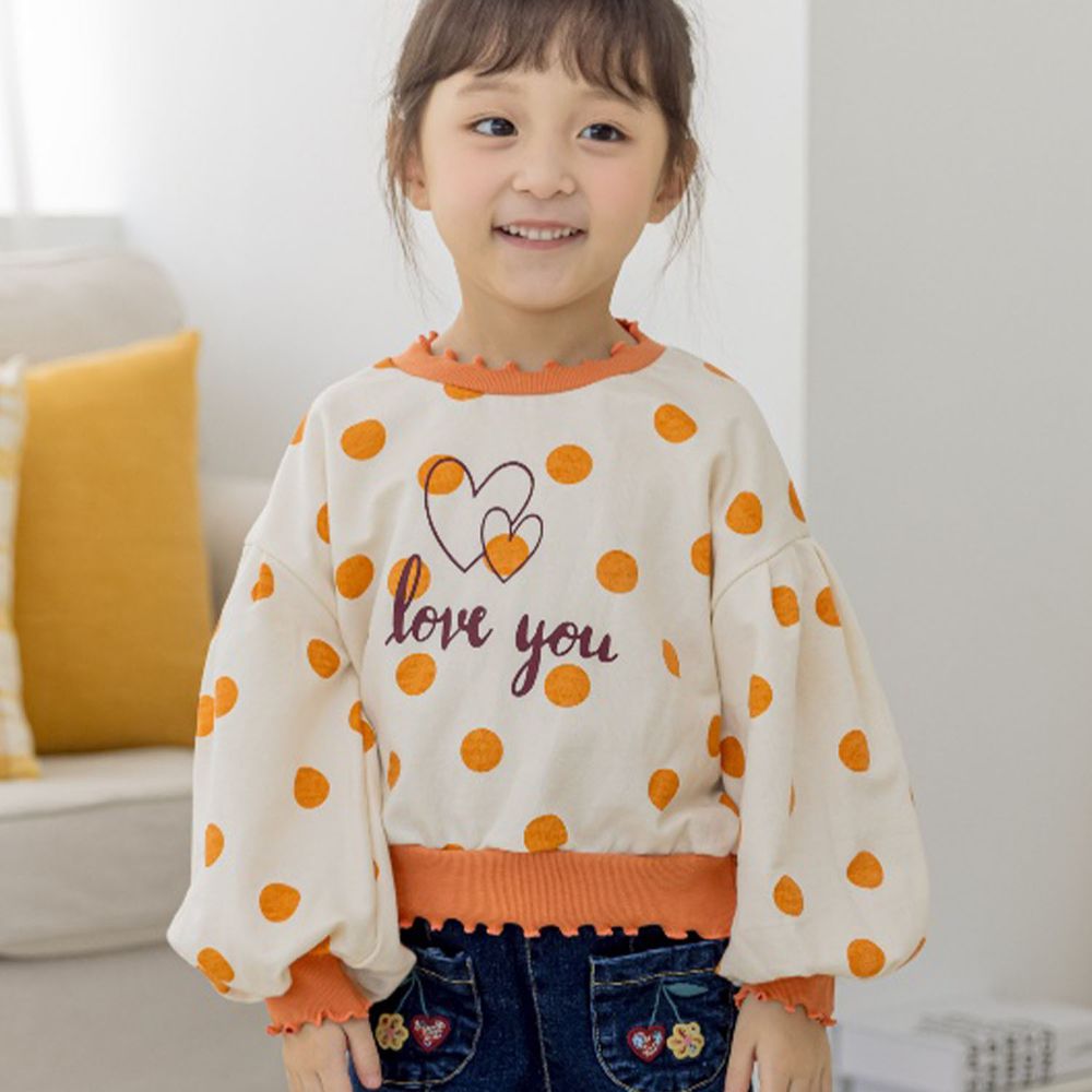 韓國 Orange Mom - 波點泡泡袖T-米白