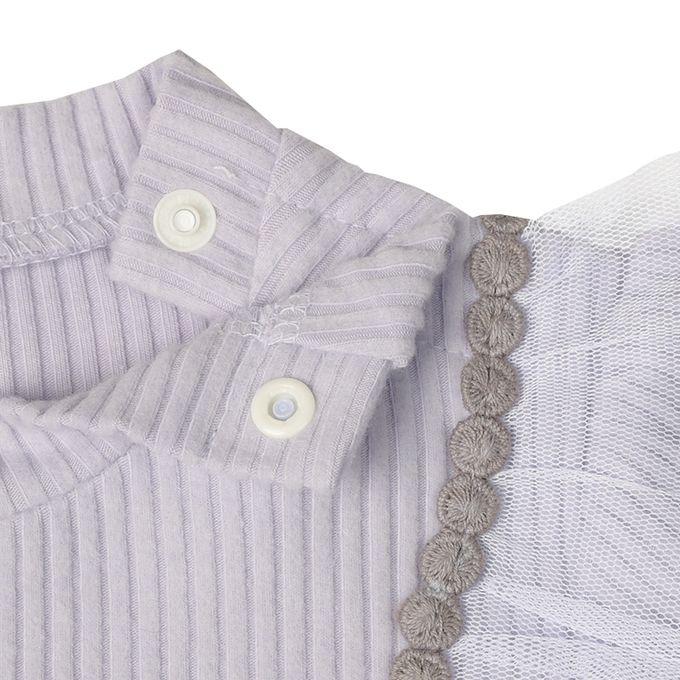 akachan honpo - 長袖假兩件休閒上衣-刺繍-紫色