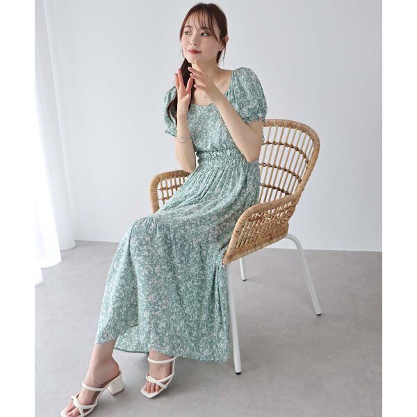 日本 BLUE EAST - 甜美氣質泡泡袖收腰洋裝-薄荷綠