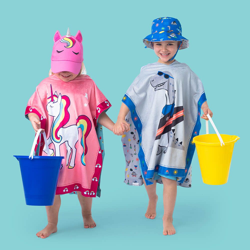 加拿大 flapjackkids - 雙面防曬連帽罩衫/浴巾-獨角獸/熱帶
