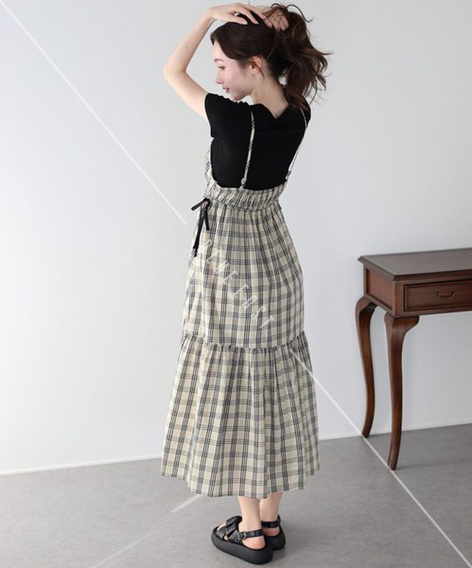 日本 BLUE EAST - 可愛格紋側蝴蝶結細肩帶洋裝-紅藍 (M)