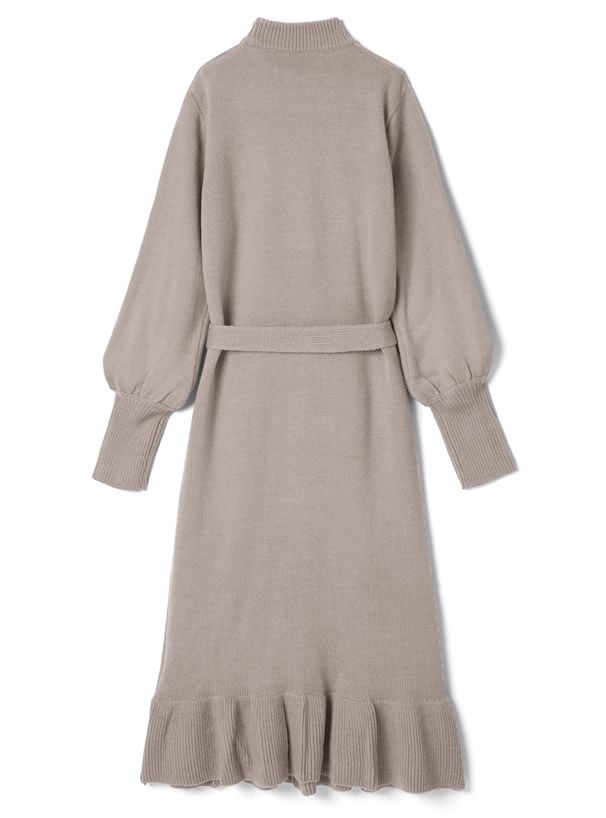 日本 GRL - 針織蝴蝶結綁帶荷葉擺洋裝-象牙白