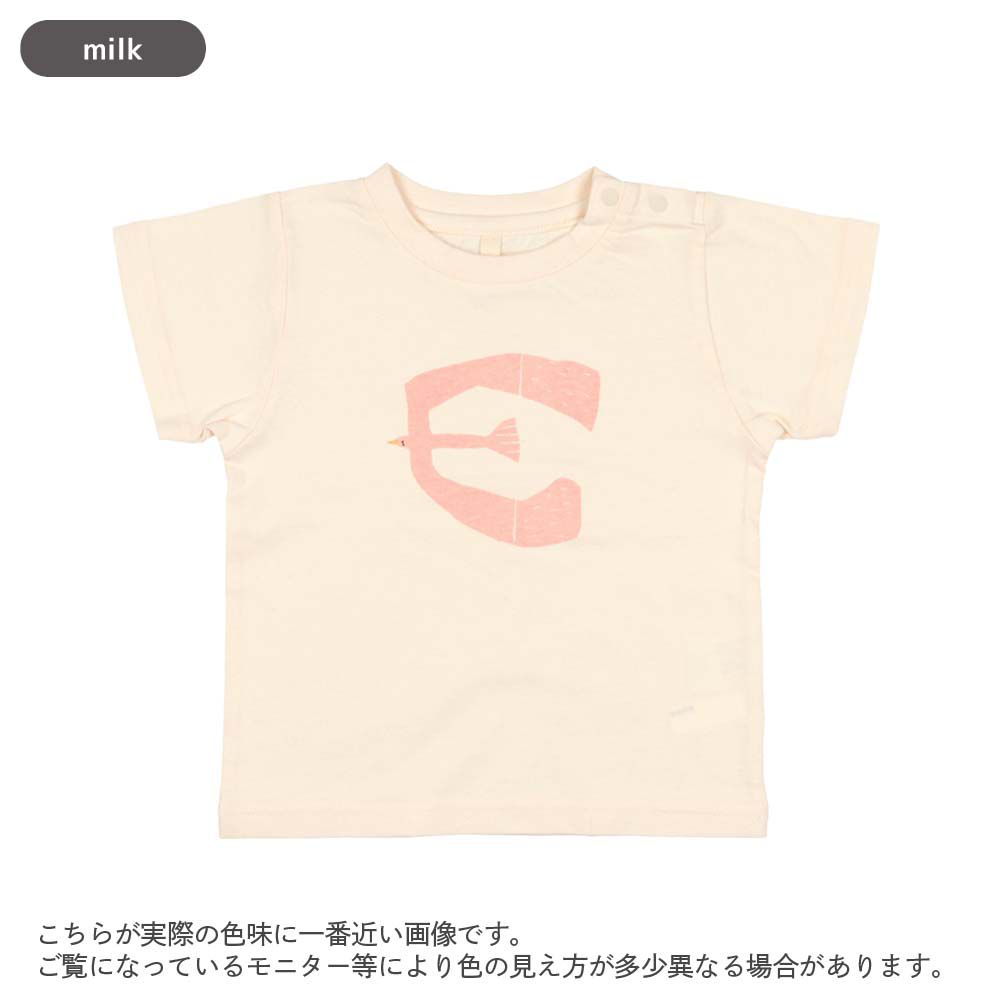 日本 ma lalumiere store - 100%棉 手繪風印花短袖上衣-海鷗-米白