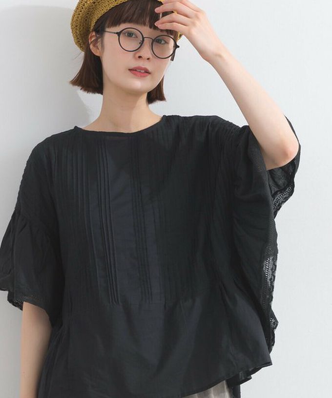 日本 Lupilien - 100%印度棉 細緻緹花大寬袖上衣-米杏