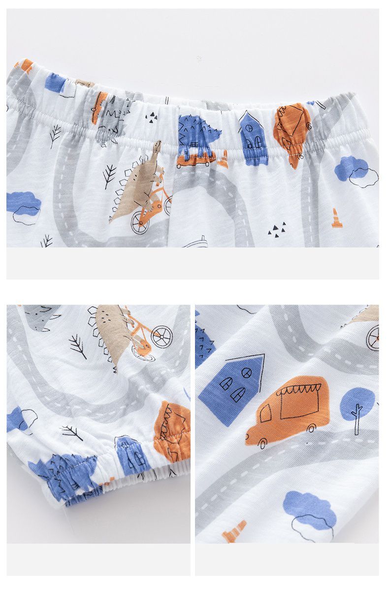 純棉束口長褲/防蚊褲-恐龍城鎮-白色