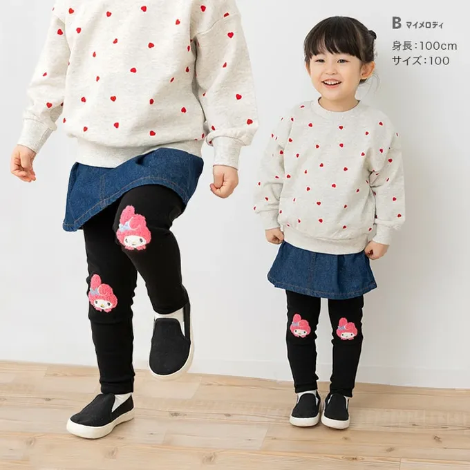 日本 Chil2 - 限量聯名 立體刺繡彈性內搭褲-卡通人物三麗鷗-凱蒂貓