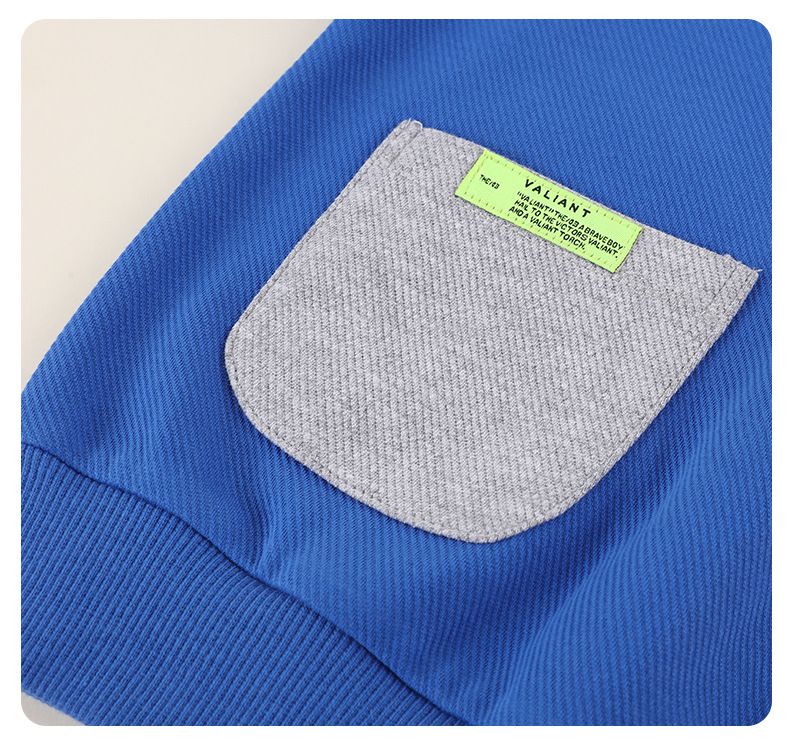 童趣圓領長袖上衣-拼色雙口袋-黑色