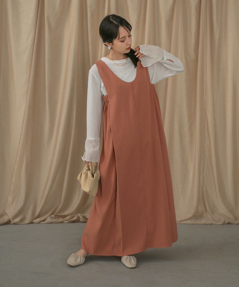 日本 Bab - 楊柳拼接珍珠薄長袖上衣-米杏