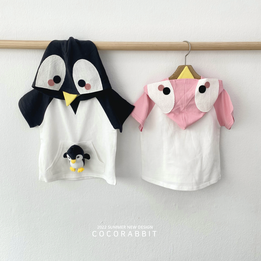 韓國 Coco rabbit - 企鵝娃娃造型連帽T-黑