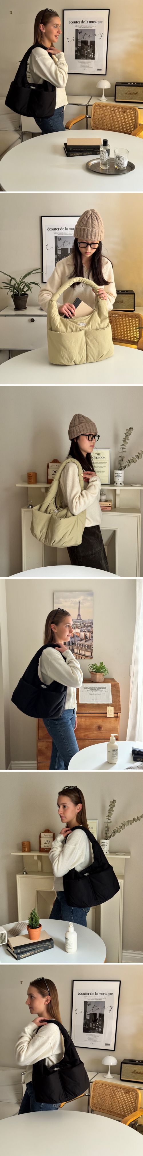 韓國 THEALLY - 生活防水尼龍麵包肩背包-象牙白