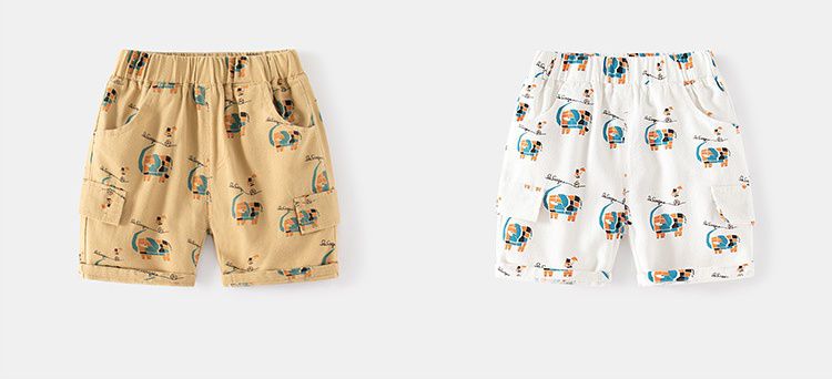 WELLKIDS - 腰鬆緊休閒五分褲-幾何大象-白色