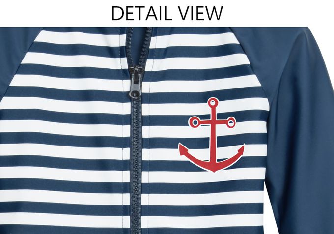 德國Playshoes - 抗UV長袖防曬防寒兒童連身泳裝-海軍風