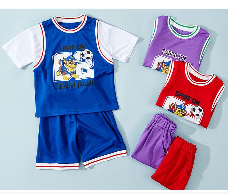 汪汪隊假兩件短袖運動套裝-卡通人物毛毛-橘色