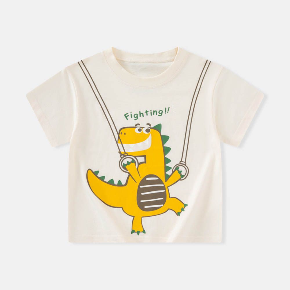 純棉短袖上衣-Fighting恐龍-米杏