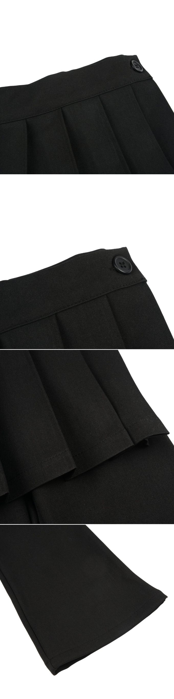 韓國 FORK CHIPS - 鬆緊腰裝飾百褶裙微喇叭長褲-黑