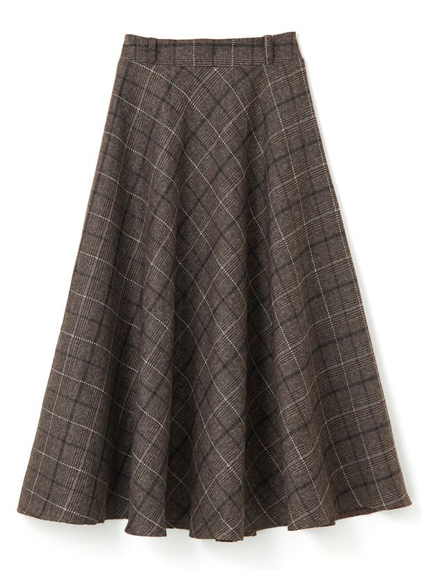 日本 GRL - 學院風格紋顯瘦傘裙/長裙(附皮帶)-深灰 (M)