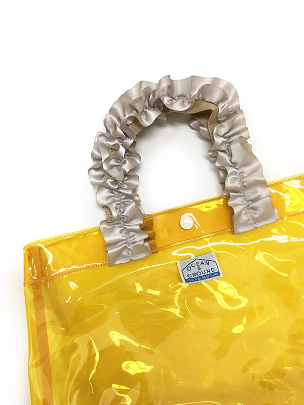 日本 OCEAN&GROUND - 透明PVC防水手提袋-緞帶度假風-灰黑 CH (27x33x20.5cm)