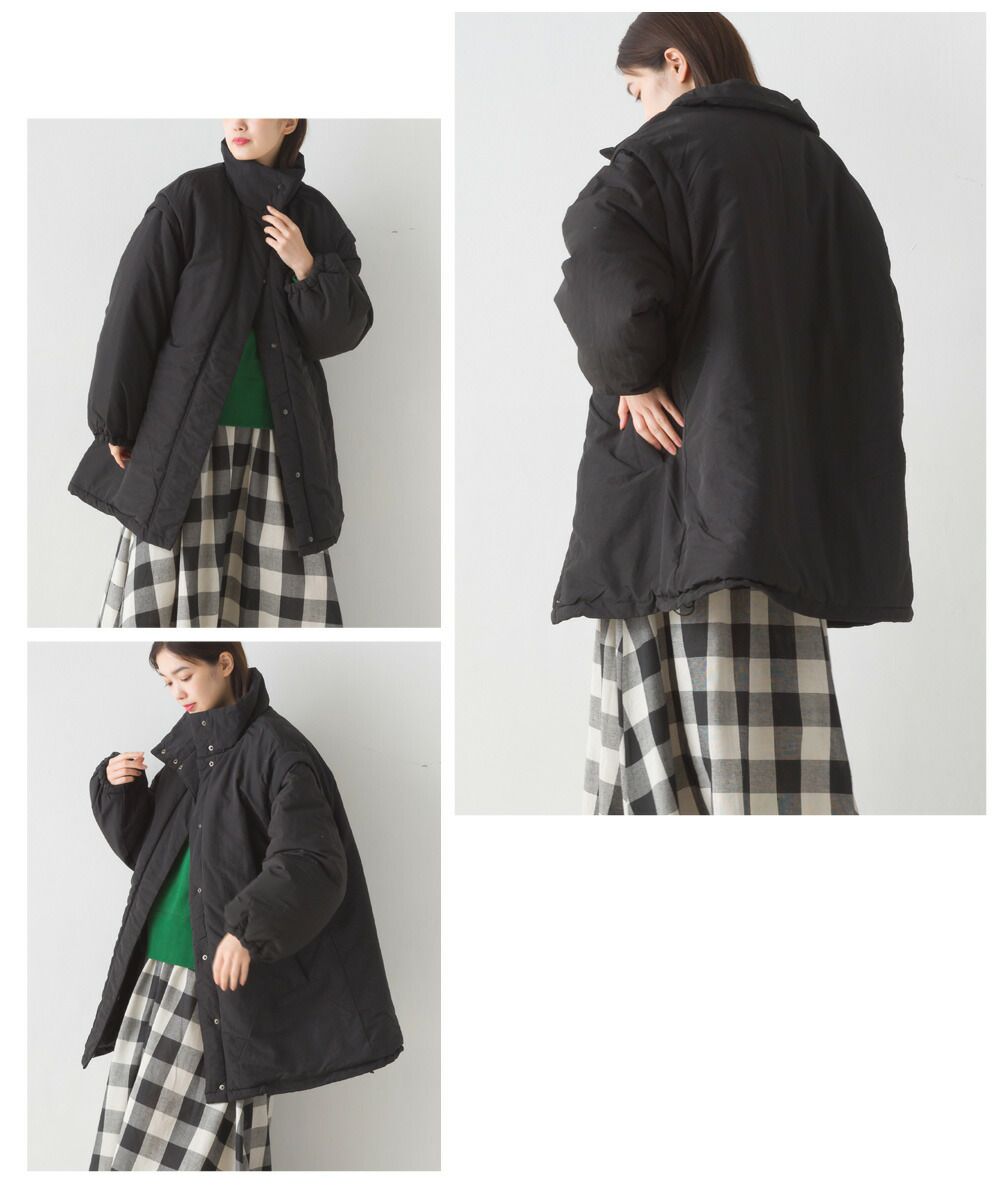 日本 OMNES - 立領有型中長版機能羽絨外套-袖可拆-象牙